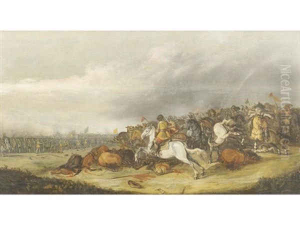 A Cavalry Charge Oil Painting by Dirk Stoop