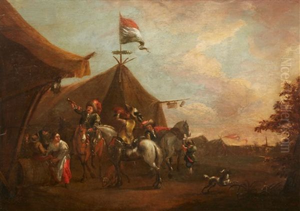 Cavalrymen By A Tent Oil Painting by Dirk Stoop