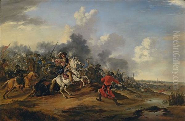 A Battle Scene Between Christians And Ottomans Oil Painting by Dirk Stoop