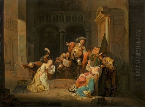 Guardroom Scene: The Guards Ignore A Crying Lady Oil Painting by Maerten Stoop