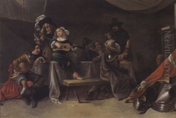 Frohliche Gesellschaft In Einer Wachstube Oil Painting by Maerten Stoop