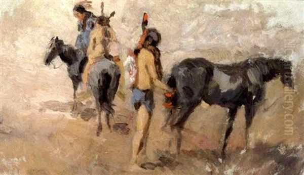 Indianere Med Deres Heste Oil Painting by Georg Stoopendaal