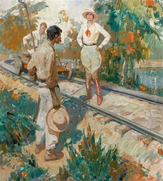 Stopped On The Tracks, Story Illustration Oil Painting by Herbert Morton Stoops