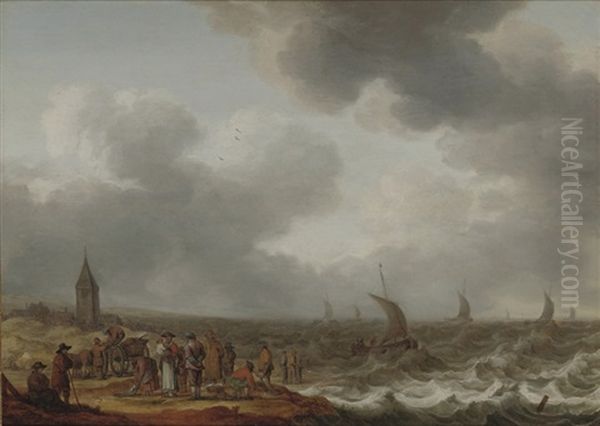 Shipping In Choppy Waters Oil Painting by Cornelis Leonardsz Stooter