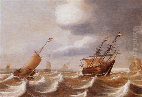 Shipping In Choppy Waters Oil Painting by Cornelis Leonardsz Stooter