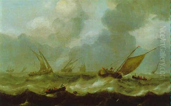 Fischerboote Auf Bewegter See Oil Painting by Cornelis Leonardsz Stooter