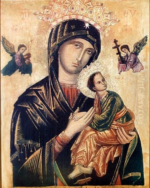 The Madonna (+ The Madonna And Child, Print; 2 Works) Oil Painting by Augusto Stoppoloni