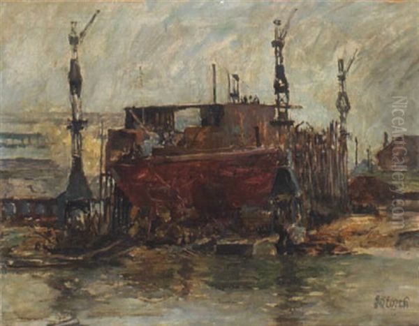 Schiffsdock Oil Painting by Karl Storch the Elder