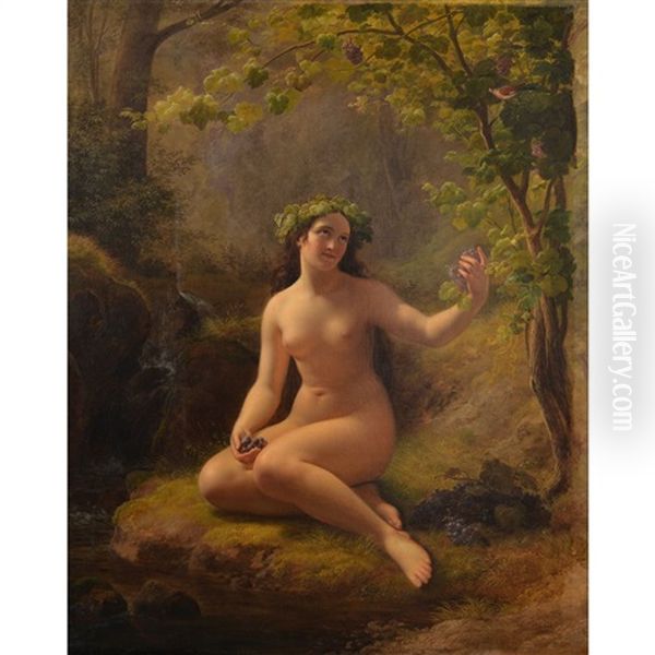 Nude Picking Fruit Oil Painting by Frederik Ludwig Storch