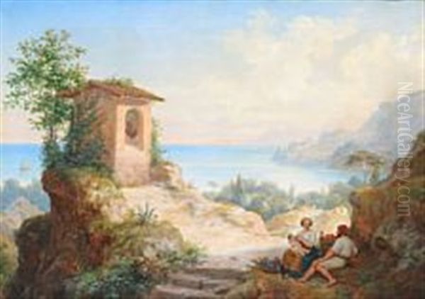 A View From The Amalfi Coast Oil Painting by Frederik Ludwig Storch