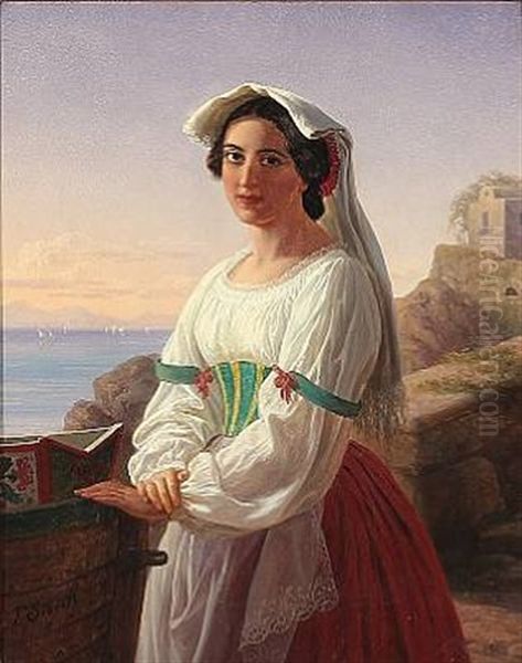 An Italian Woman With The Sea In The Background Oil Painting by Frederik Ludwig Storch