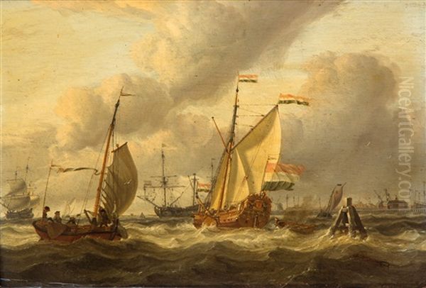 A States Yacht And Boier Yacht Near The Dutch Coast Oil Painting by Abraham Jansz. Storck