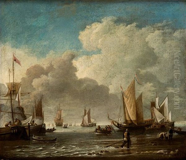 Marina Con Barcos Y Pescadores Oil Painting by Abraham Jansz. Storck