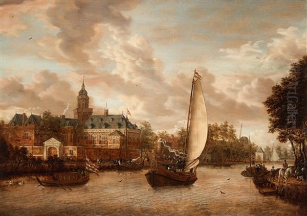 A View Of The River Vecht With The Castle Nijenrode Oil Painting by Jacobus Storck