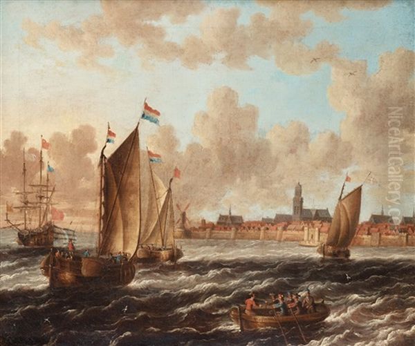 Hollandska Fartyg Pa Redden Utanfor Muromgardad Stad Oil Painting by Jacobus Storck