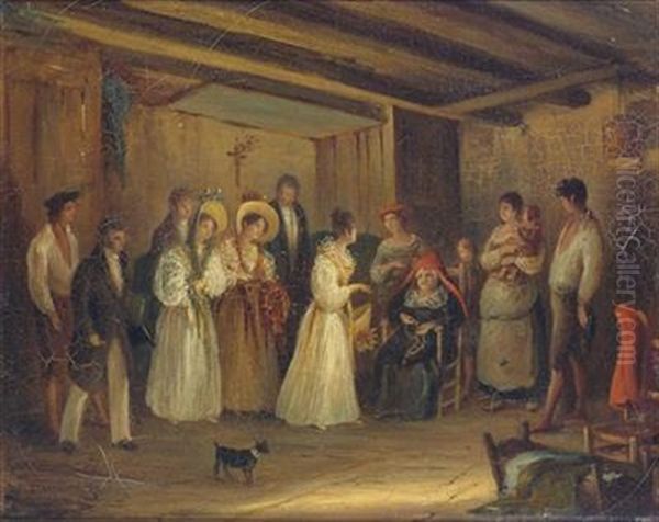 The Duchess Of Berry Visiting An Indigent Family Oil Painting by Felix Marie Ferdinand Storelli