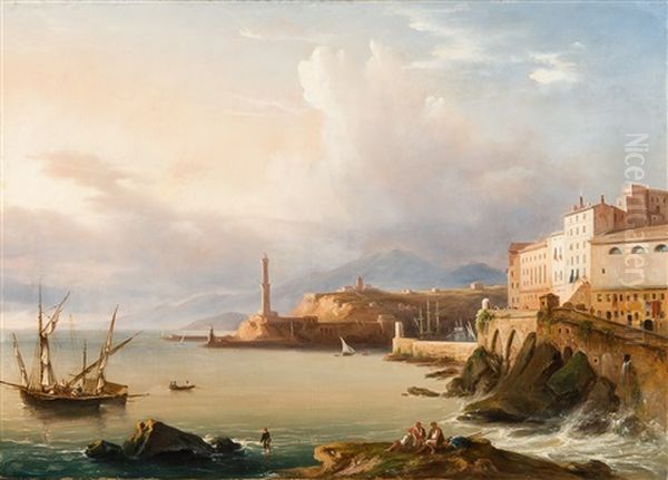 La Baie De Naples Avec La Maison Natale De Torquato Tasso Oil Painting by Felix Marie Ferdinand Storelli