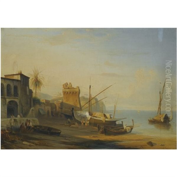 A View Of The Beach At Vietri On The Amalfi Coast Oil Painting by Felix Marie Ferdinand Storelli