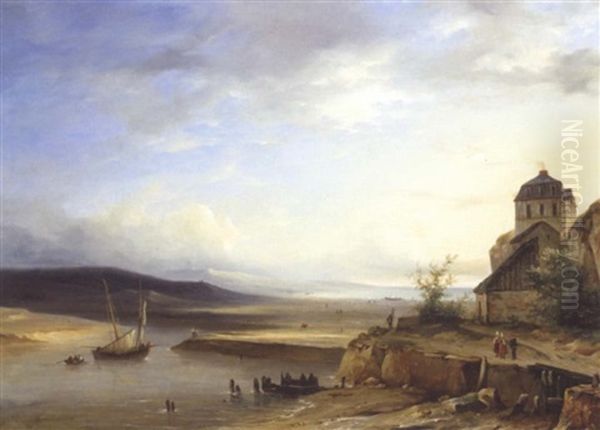 Barque De Pecheur Et Pecheurs A Maree Basse Oil Painting by Felix Marie Ferdinand Storelli