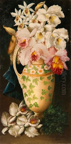 Orchids In A Vase Oil Painting by Charles Storer