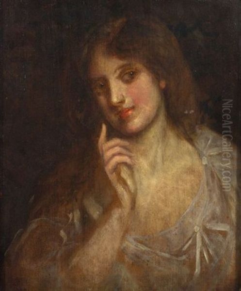 A Young Maiden (+ Nude, Rough Oil Sketch, Verso) Oil Painting by George Adolphus Storey