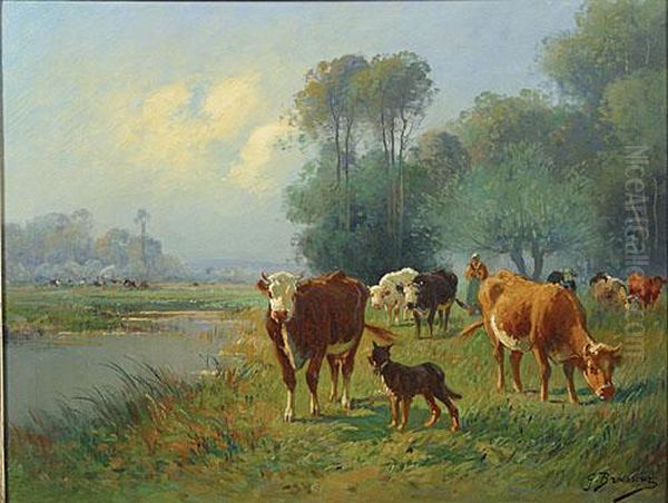 Koeien In Een Landschap. Oil Painting by Georges Brasseur