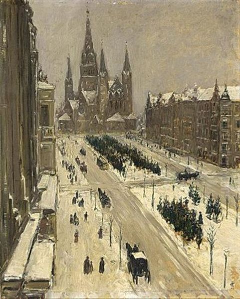 View Of The Tauenzienstrasse, Berlin Oil Painting by Carel Nicolaas Storm van 's-Gravensande