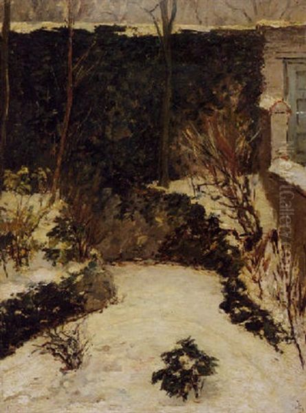 A Snow-covered Backyard Oil Painting by Carel Nicolaas Storm van 's-Gravensande