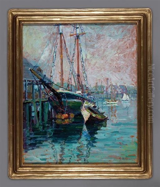 Boats In The Harbor Oil Painting by Frances Hudson Storrs