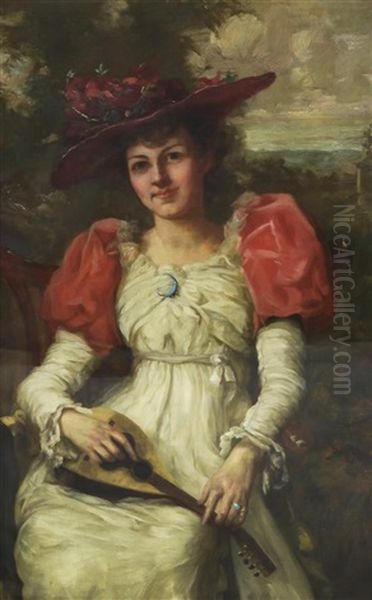 Girl With Mandolin Oil Painting by George Henry Story