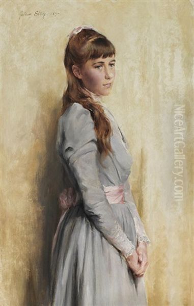 Portrait Of A Woman In A Mauve Dress Oil Painting by Julian Russel Story