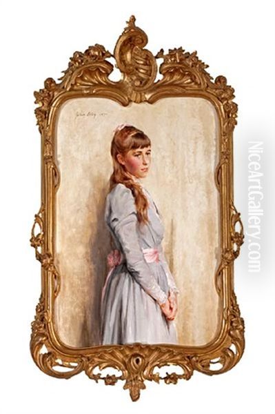 Portrait Of A Woman In A Mauve Dress Oil Painting by Julian Russel Story