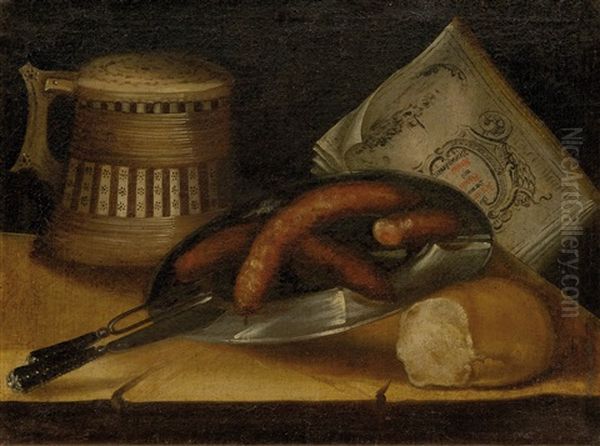 Still-life With Bread, Sausage And Tankard Oil Painting by Sebastian Stosskopf