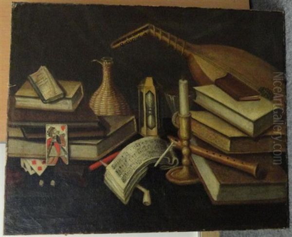 Nature Morte A La Partition Et Aux Cartes A Jouer Oil Painting by Sebastian Stosskopf