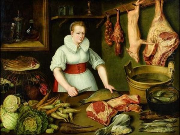 Scene De Garde-manger Avec Une Jeune Suivante Oil Painting by Sebastian Stosskopf