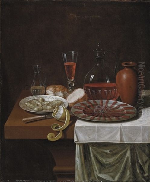 A Flute And Decanter Of Wine Oil Painting by Sebastian Stosskopf