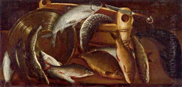 Fischstillleben Mit Gefasen Und Einem Messer Oil Painting by Sebastian Stosskopf