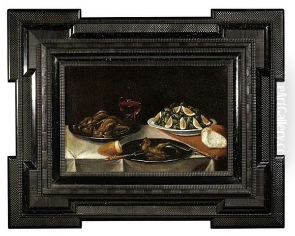 Fruhstucksstilleben Mit Gebratenem Geflugel, Salat, Brot Und Einem Romer Oil Painting by Sebastian Stosskopf