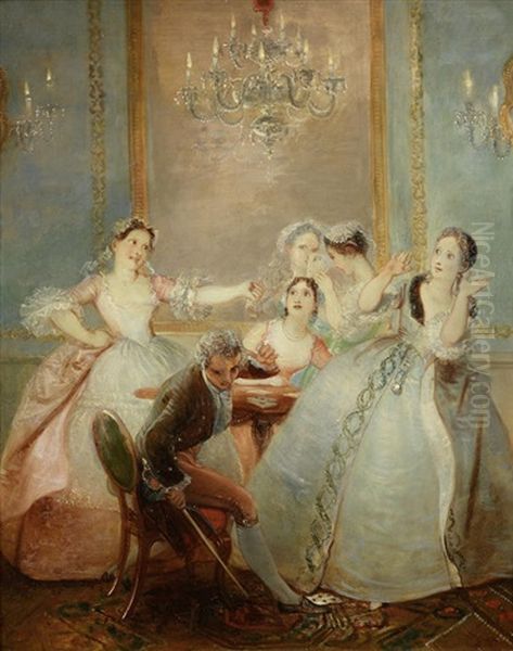 Ladies Quarreling Over A Game Of Cards At Bath Oil Painting by Thomas Stothard