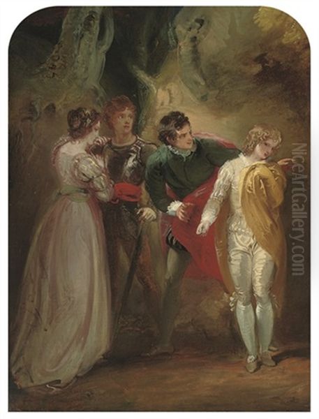 Sylvia And The Outlaws: A Scene From Shakespeare's Two Gentlemen Of Verona Oil Painting by Thomas Stothard