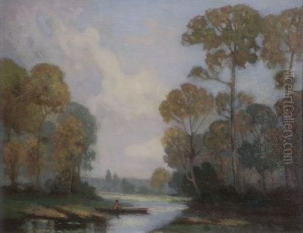 Fishing On The River Oil Painting by Edward Stott