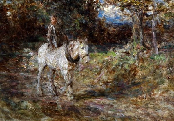 Riding The Farm Horse Oil Painting by Edward Stott