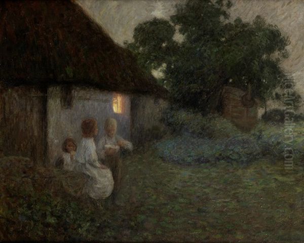 The Labourer's Cottage - Suppertime Oil Painting by Edward Stott