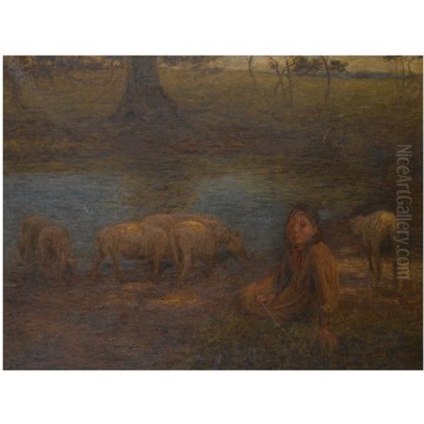 Trees, Old And Young, Sprouting: A Shady Boon For Simple Sheep Oil Painting by Edward Stott