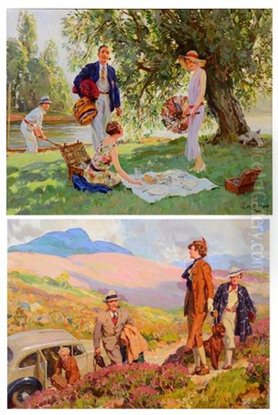 A Summer's Day Picnic' And 'a Country Ramble' Oil Painting by William Robertson Smith Stott