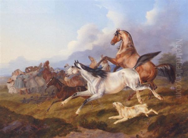 Catching The Horses Oil Painting by Otto Stotz