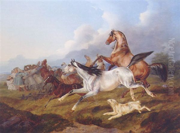 Catching The Horses Oil Painting by Otto Stotz