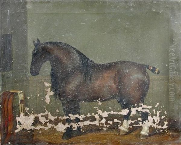 A Pair Of Heavy Horse Studies (2) Oil Painting by F. Stoward