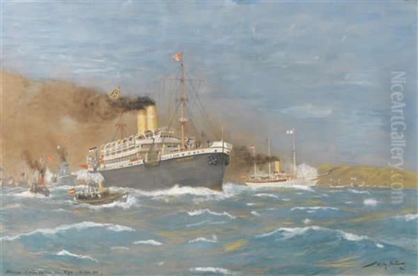 Abreise Von S.m. Des Kaisers Von Vigo. 16. Marz 1904 Oil Painting by Willy Stoewer