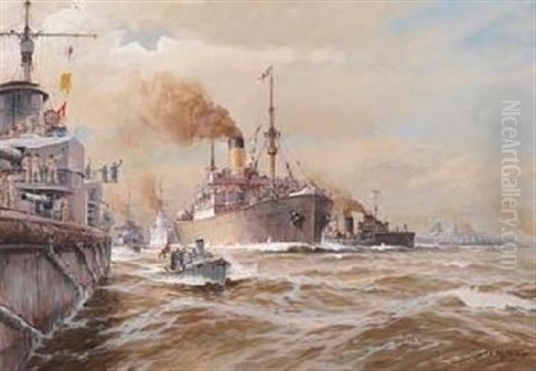 Kaiserliche Kriegsflotte - Begrusung Auf See Oil Painting by Willy Stoewer